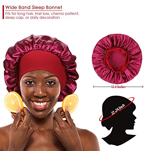Wide Elastic Band Satin Sleep Bonnet Soft Night Sleeping Cap for Women