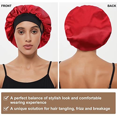 Hat Hut Satin Bonnet Silk Bonnet Sleep Cap for Women Hair Bonnet for Curly Hair Sleeping Adjustable Wide Band Double Layer