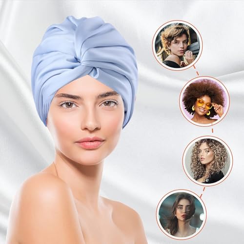 AUMA Adjustable Satin Silk Sleeping Cap: Curly Hair Braid Wrap Night Bonnet Tie Elastic Drawstring Band for Women Men…