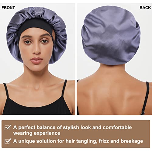 Hat Hut Satin Bonnet Silk Bonnet Sleep Cap for Women Hair Bonnet for Curly Hair Sleeping Adjustable Wide Band Double Layer