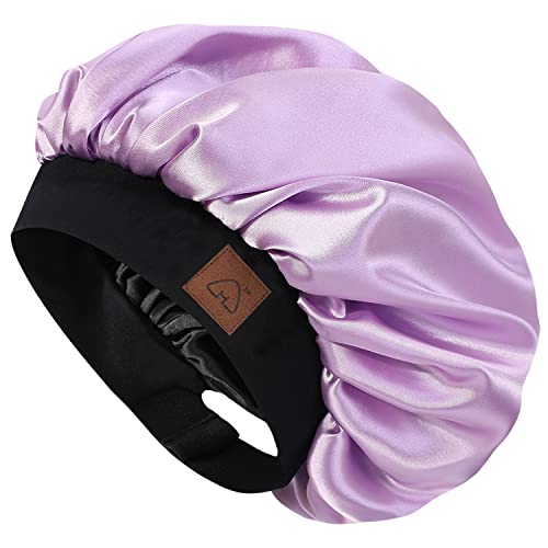 Hat Hut Satin Bonnet Silk Bonnet Sleep Cap for Women Hair Bonnet for Curly Hair Sleeping Adjustable Wide Band Double Layer