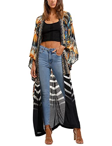 Women's Solid Color Long Beach Kimono Cardigan – Lace-Up Bikini Swimsuit Cover-Up