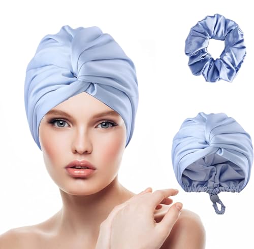 AUMA Adjustable Satin Silk Sleeping Cap: Curly Hair Braid Wrap Night Bonnet Tie Elastic Drawstring Band for Women Men…