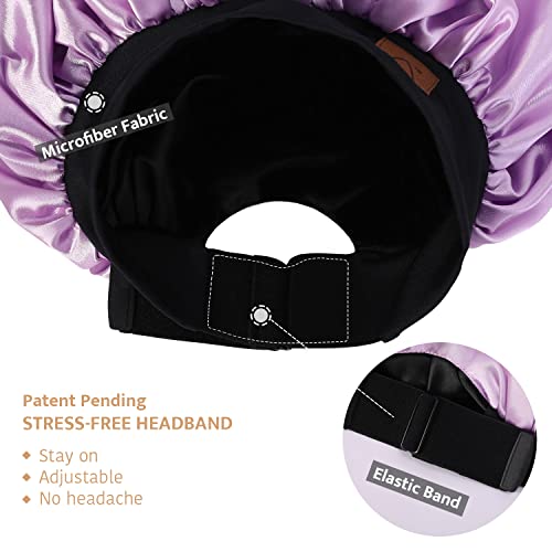 Hat Hut Satin Bonnet Silk Bonnet Sleep Cap for Women Hair Bonnet for Curly Hair Sleeping Adjustable Wide Band Double Layer