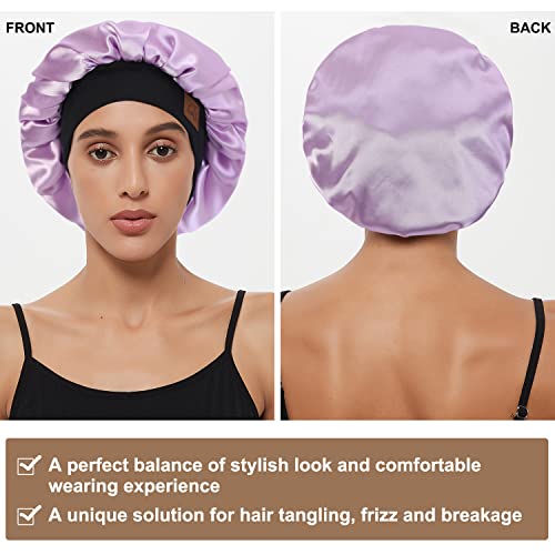 Hat Hut Satin Bonnet Silk Bonnet Sleep Cap for Women Hair Bonnet for Curly Hair Sleeping Adjustable Wide Band Double Layer