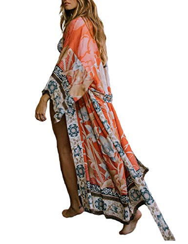 Women's Solid Color Long Beach Kimono Cardigan – Lace-Up Bikini Swimsuit Cover-Up