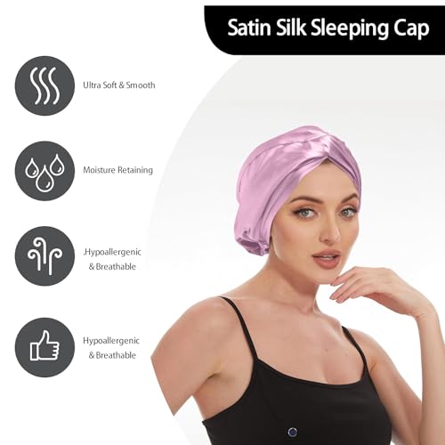 AUMA Adjustable Satin Silk Sleeping Cap: Curly Hair Braid Wrap Night Bonnet Tie Elastic Drawstring Band for Women Men…