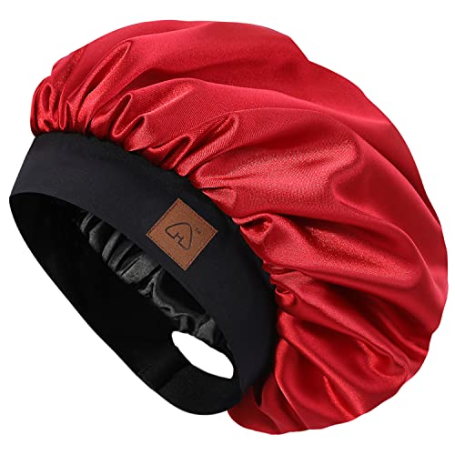 Hat Hut Satin Bonnet Silk Bonnet Sleep Cap for Women Hair Bonnet for Curly Hair Sleeping Adjustable Wide Band Double Layer