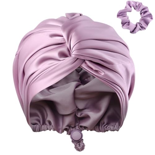 AUMA Adjustable Satin Silk Sleeping Cap: Curly Hair Braid Wrap Night Bonnet Tie Elastic Drawstring Band for Women Men…