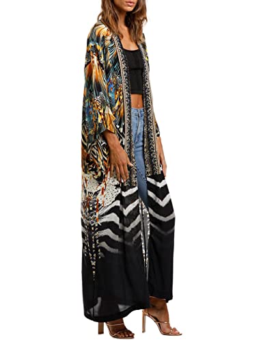 Women's Solid Color Long Beach Kimono Cardigan – Lace-Up Bikini Swimsuit Cover-Up