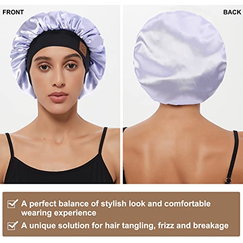 Hat Hut Satin Bonnet Silk Bonnet Sleep Cap for Women Hair Bonnet for Curly Hair Sleeping Adjustable Wide Band Double Layer