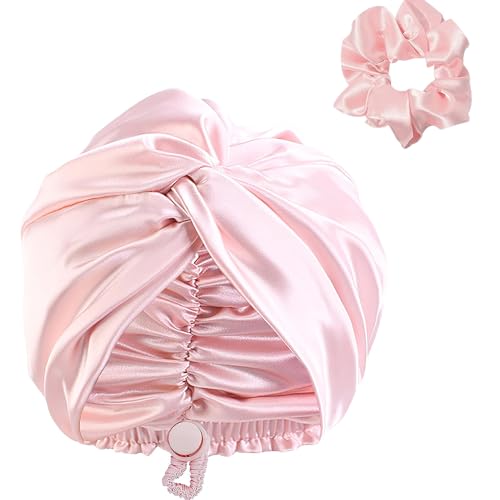 AUMA Adjustable Satin Silk Sleeping Cap: Curly Hair Braid Wrap Night Bonnet Tie Elastic Drawstring Band for Women Men…