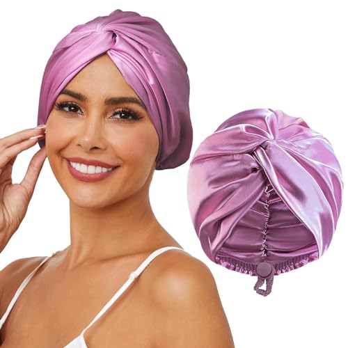 AUMA Adjustable Satin Silk Sleeping Cap: Curly Hair Braid Wrap Night Bonnet Tie Elastic Drawstring Band for Women Men…