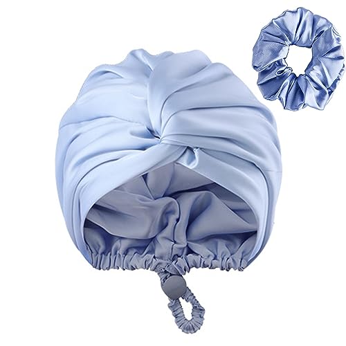 AUMA Adjustable Satin Silk Sleeping Cap: Curly Hair Braid Wrap Night Bonnet Tie Elastic Drawstring Band for Women Men…