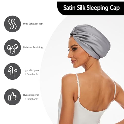 AUMA Adjustable Satin Silk Sleeping Cap: Curly Hair Braid Wrap Night Bonnet Tie Elastic Drawstring Band for Women Men…