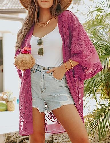 Women's Solid Color Long Beach Kimono Cardigan – Lace-Up Bikini Swimsuit Cover-Up