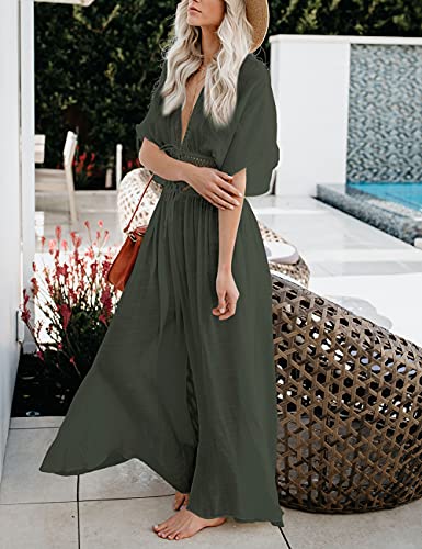 Women's Solid Color Long Beach Kimono Cardigan – Lace-Up Bikini Swimsuit Cover-Up