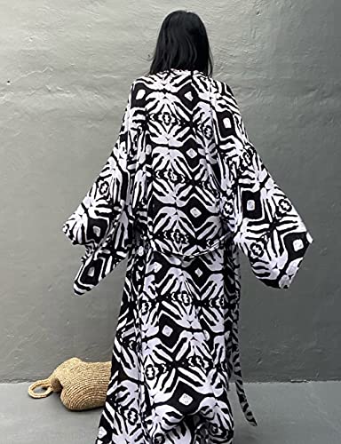 Women's Solid Color Long Beach Kimono Cardigan – Lace-Up Bikini Swimsuit Cover-Up