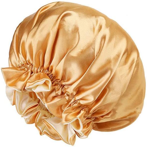 AIMALL Women's Sleep Cap Elastic Satin Bonnet Wide Band Curly Hair Pure Sleeping Hat - Elastic Wide Band, Comfortable for Curly Hair, Dual-Color, Breathable Night Hat for Hair Care