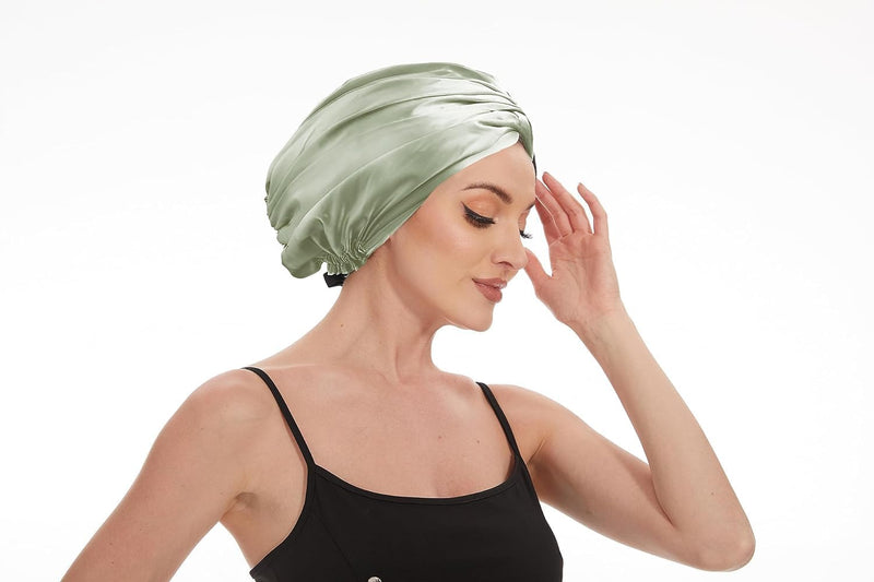 AUMA Adjustable Satin Silk Sleeping Cap: Curly Hair Braid Wrap Night Bonnet Tie Elastic Drawstring Band for Women Men…