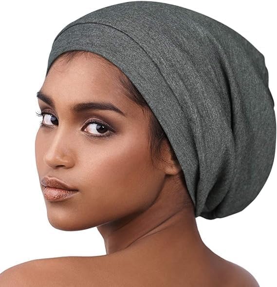 Victory + Style Satin Lined Slouchy Beanie Cap with Soft Elastic Band for Women - Silk Bonnet for Sleeping Black