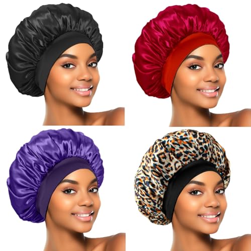 2Pcs Silk Bonnet for Sleeping, Satin Hair Bonnets, Soft Elastic Band Silk Sleep Cap, Silk Hair Wrap for Curly Hair