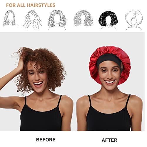 Hat Hut Satin Bonnet Silk Bonnet Sleep Cap for Women Hair Bonnet for Curly Hair Sleeping Adjustable Wide Band Double Layer