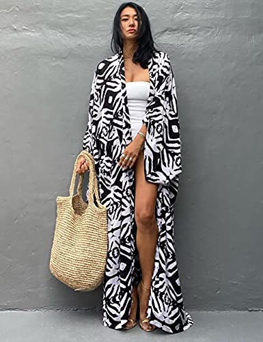 Women's Solid Color Long Beach Kimono Cardigan – Lace-Up Bikini Swimsuit Cover-Up