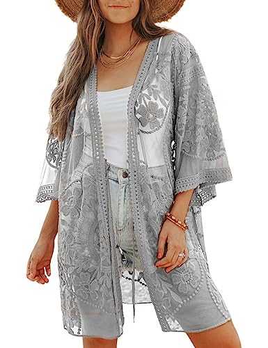 Women's Solid Color Long Beach Kimono Cardigan – Lace-Up Bikini Swimsuit Cover-Up