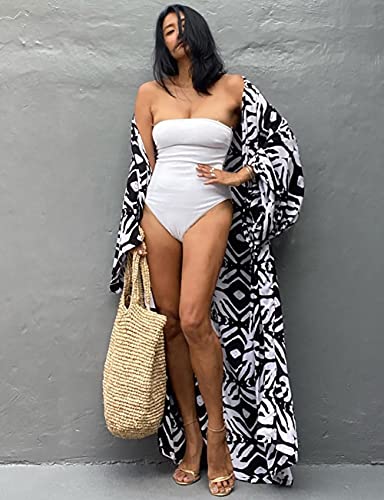 Women's Solid Color Long Beach Kimono Cardigan – Lace-Up Bikini Swimsuit Cover-Up