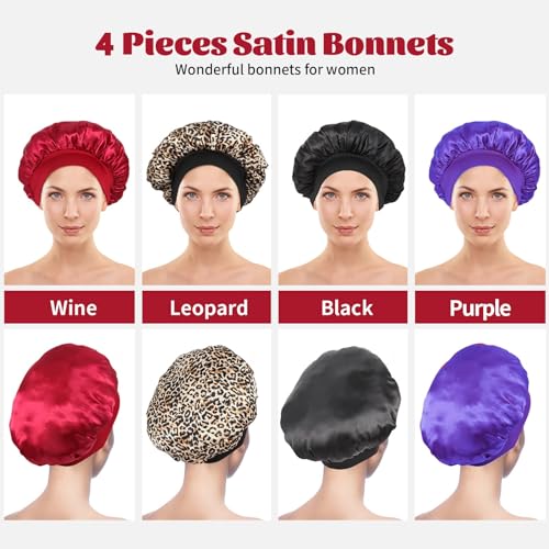 2Pcs Silk Bonnet for Sleeping, Satin Hair Bonnets, Soft Elastic Band Silk Sleep Cap, Silk Hair Wrap for Curly Hair