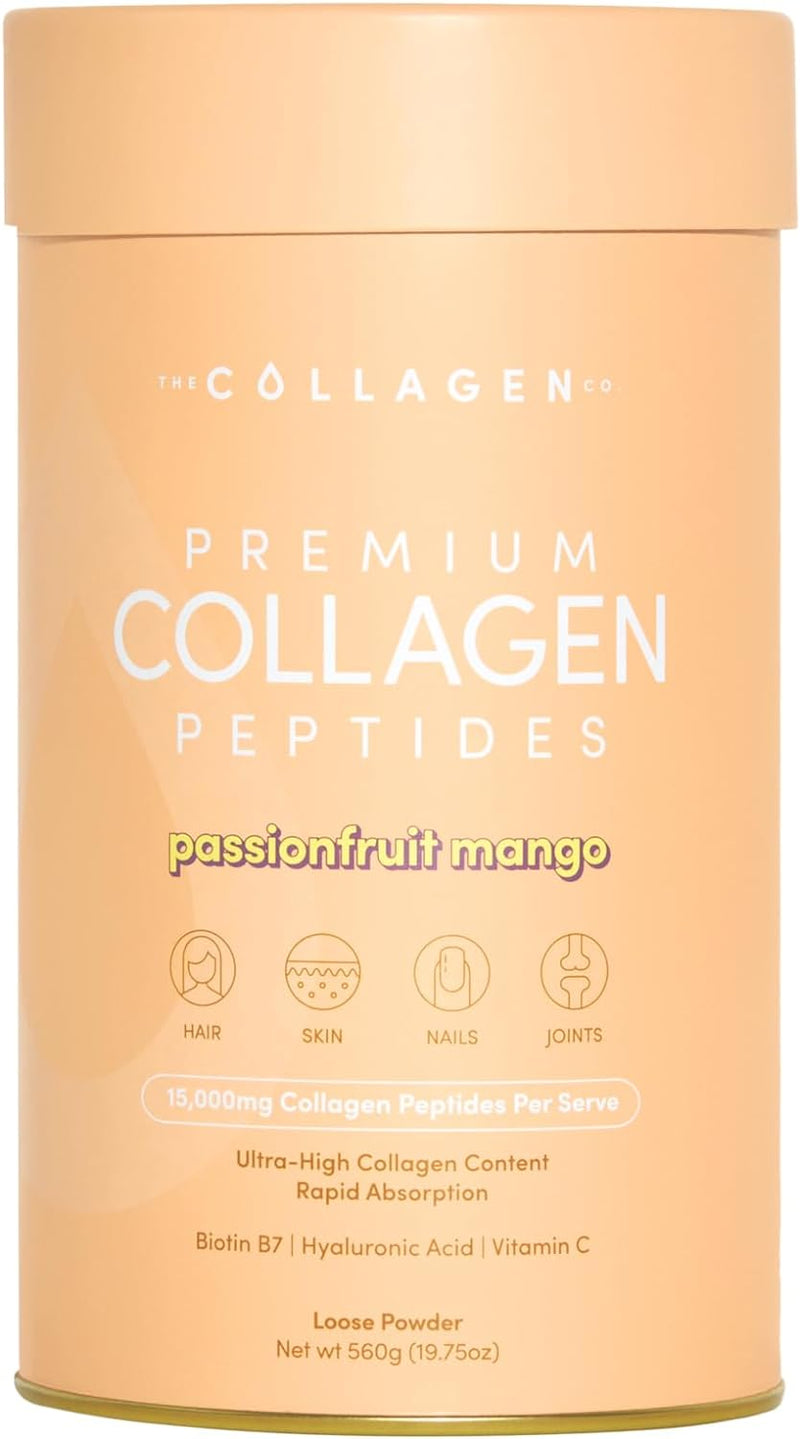 The Collagen Co. Premium Collagen Powder With Vitamin C And Biotin - Nurtures Healthy Hair, Glow Skin, Fortifies Joints, And Bones - Passionfruit Mango Collagen In A 14-Serve Loose Powder (280g)