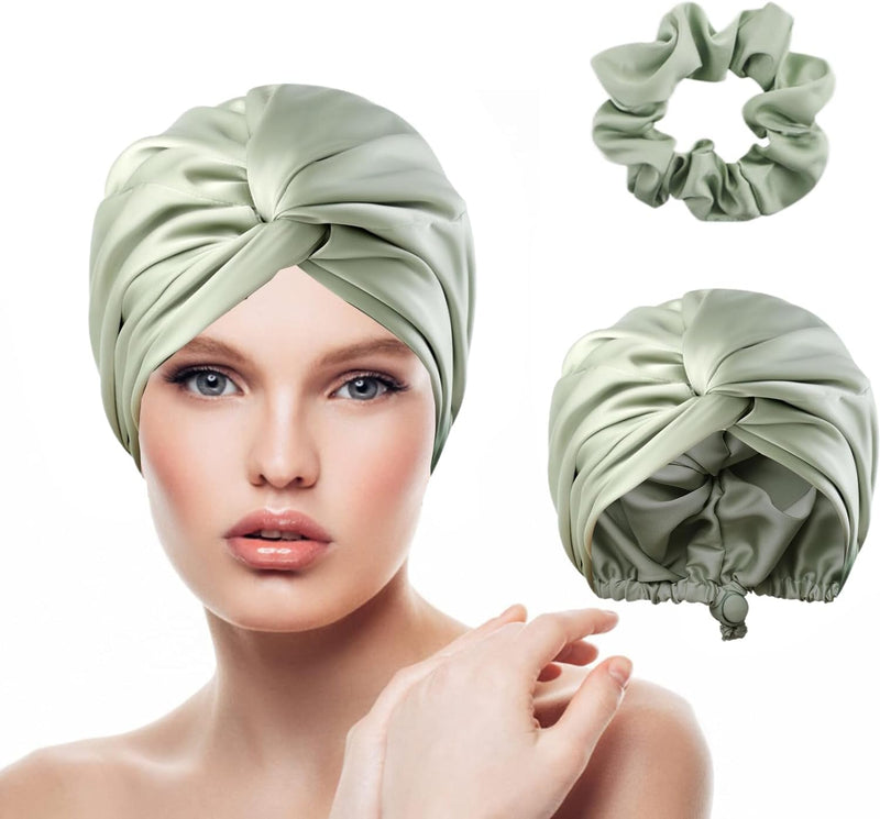 AUMA Adjustable Satin Silk Sleeping Cap: Curly Hair Braid Wrap Night Bonnet Tie Elastic Drawstring Band for Women Men…