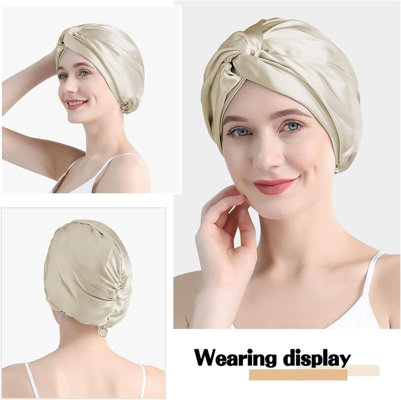 AUMA Adjustable Satin Silk Sleeping Cap: Curly Hair Braid Wrap Night Bonnet Tie Elastic Drawstring Band for Women Men…