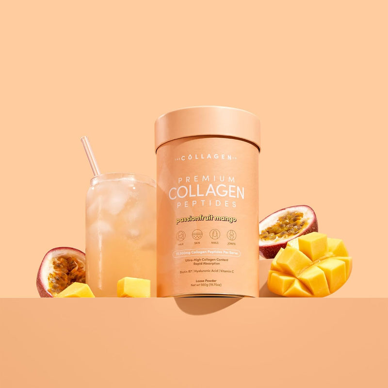 The Collagen Co. Premium Collagen Powder With Vitamin C And Biotin - Nurtures Healthy Hair, Glow Skin, Fortifies Joints, And Bones - Passionfruit Mango Collagen In A 14-Serve Loose Powder (280g)