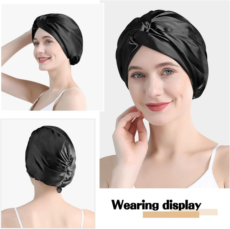 AUMA Adjustable Satin Silk Sleeping Cap: Curly Hair Braid Wrap Night Bonnet Tie Elastic Drawstring Band for Women Men…