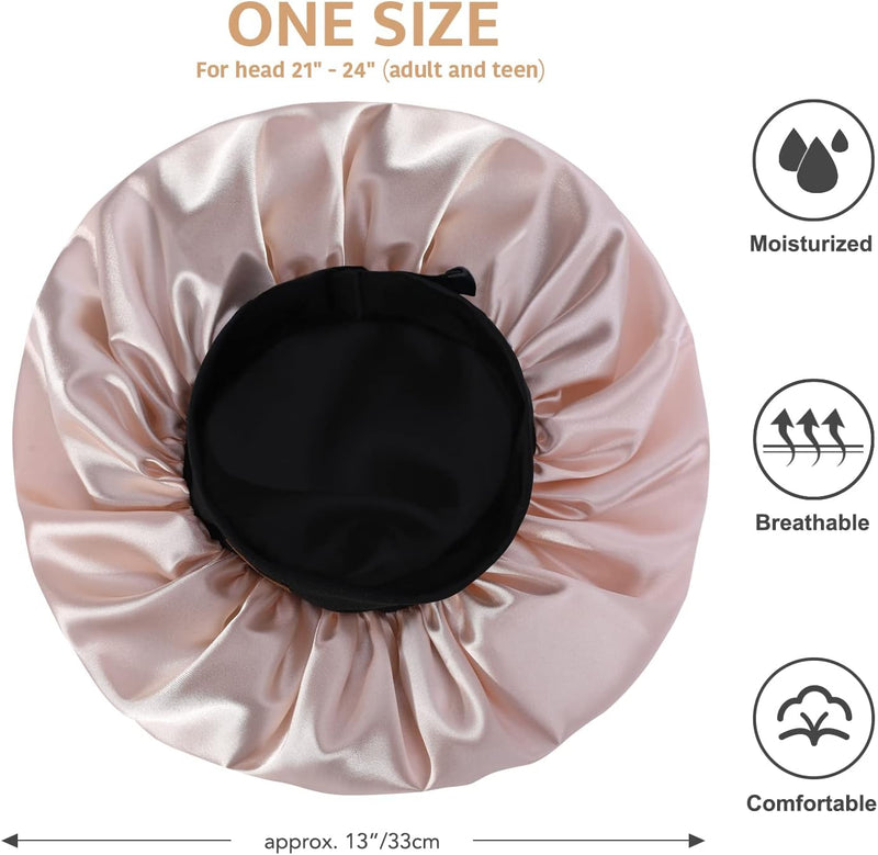 Hat Hut Satin Bonnet Silk Bonnet Sleep Cap for Women Hair Bonnet for Curly Hair Sleeping Adjustable Wide Band Double Layer