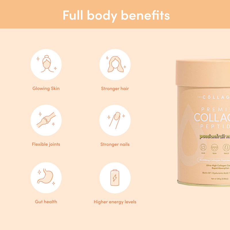 The Collagen Co. Premium Collagen Powder With Vitamin C And Biotin - Nurtures Healthy Hair, Glow Skin, Fortifies Joints, And Bones - Passionfruit Mango Collagen In A 14-Serve Loose Powder (280g)