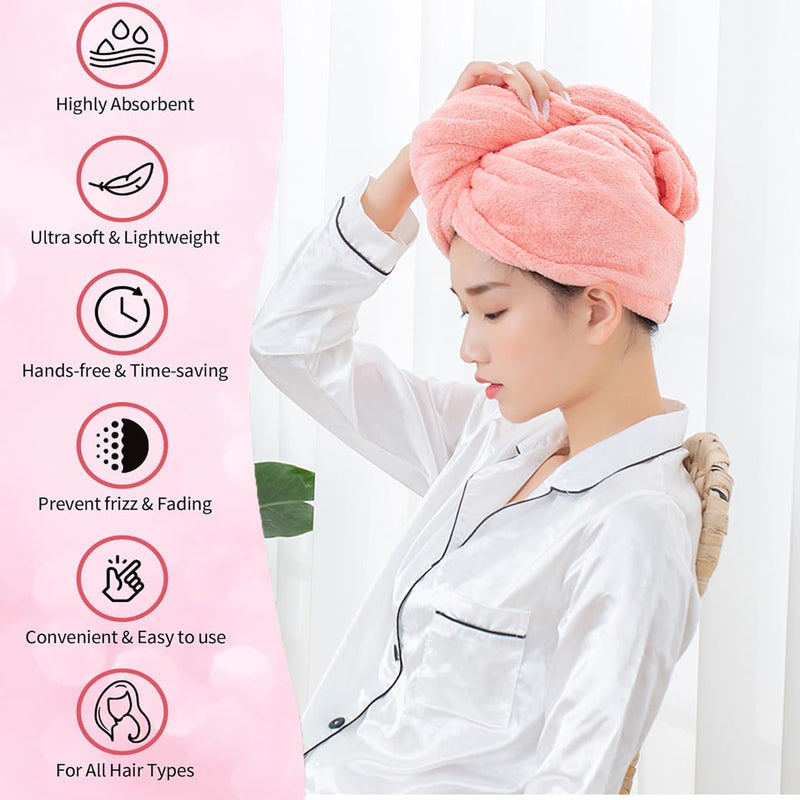 2 Pack Microfiber Hair Towel Wrap,Super Absorbent Twist Hair Turban Hair Wrap for Women Fast Drying Hair Drying Cap with Buttons,H HOME-MART Long & Thick Microfibre Hair Towel White