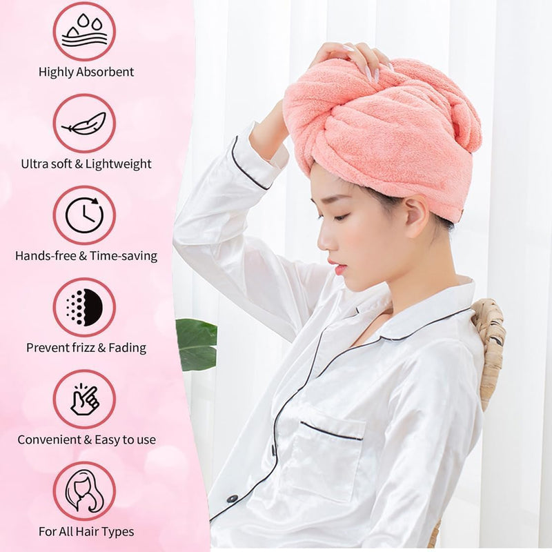 2 Pack Microfiber Hair Towel Wrap,Super Absorbent Twist Hair Turban Hair Wrap for Women Fast Drying Hair Drying Cap with Buttons,H HOME-MART Long & Thick Microfibre Hair Towel White