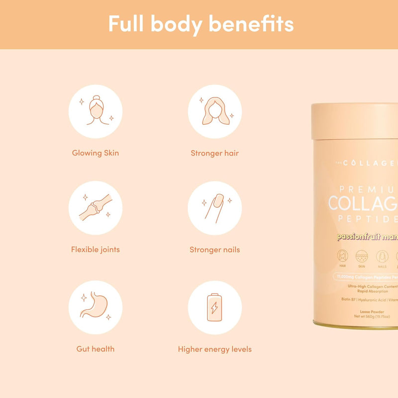 The Collagen Co. Premium Collagen Powder With Vitamin C And Biotin - Nurtures Healthy Hair, Glow Skin, Fortifies Joints, And Bones - Passionfruit Mango Collagen In A 14-Serve Loose Powder (280g)