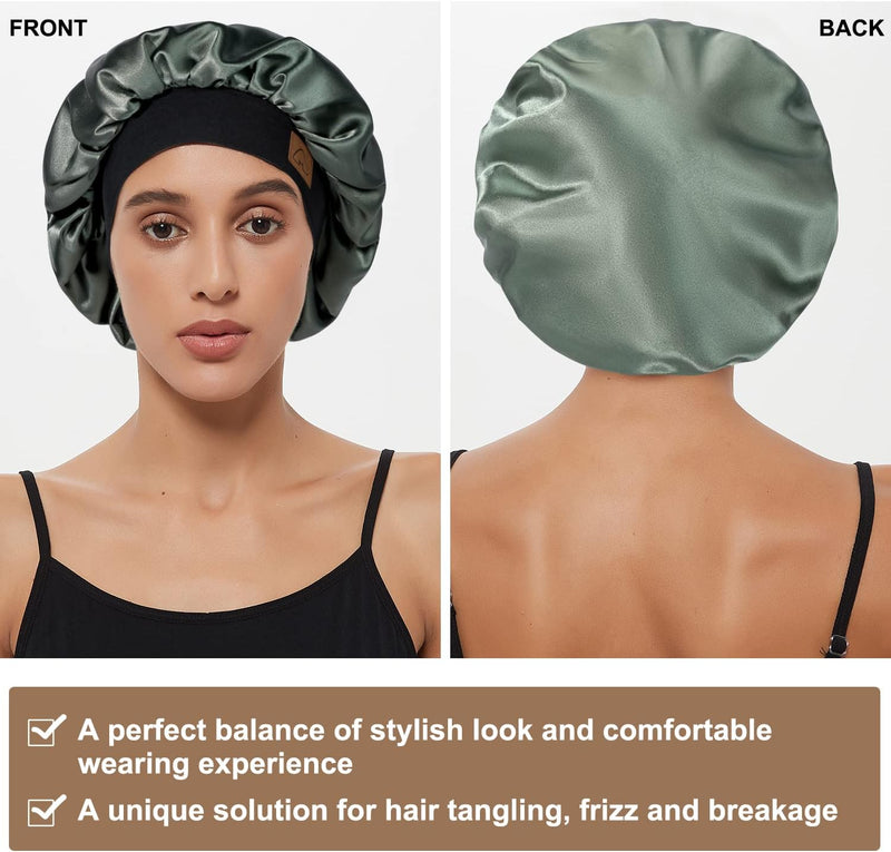 Hat Hut Satin Bonnet Silk Bonnet Sleep Cap for Women Hair Bonnet for Curly Hair Sleeping Adjustable Wide Band Double Layer