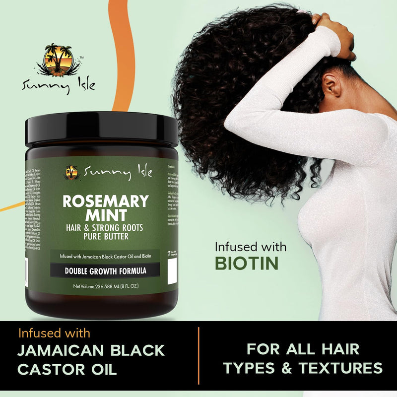 Sunny Isle Rosemary Mint Hair and Strong Roots Butter 4oz, Infused with Biotin & Jamaican Black Castor Oil to Strengthen and Nourish Hair, Dry Scalp, Split Ends