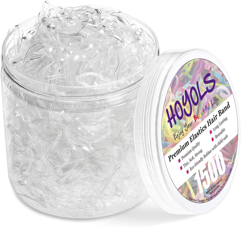 Hoyols Clear Hair Elastic Rubber Bands No Damage Ties for Ponytail Braid Holder 1500 Piece