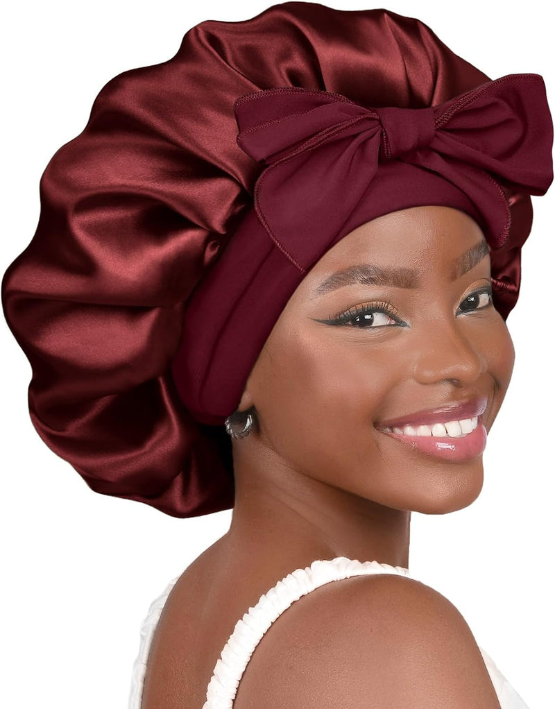 Satin Bonnet Sleep Bonnet Cap - Extra Large, Double Layer, Reversible, Adjustable Satin Cap(Large,Champagne)