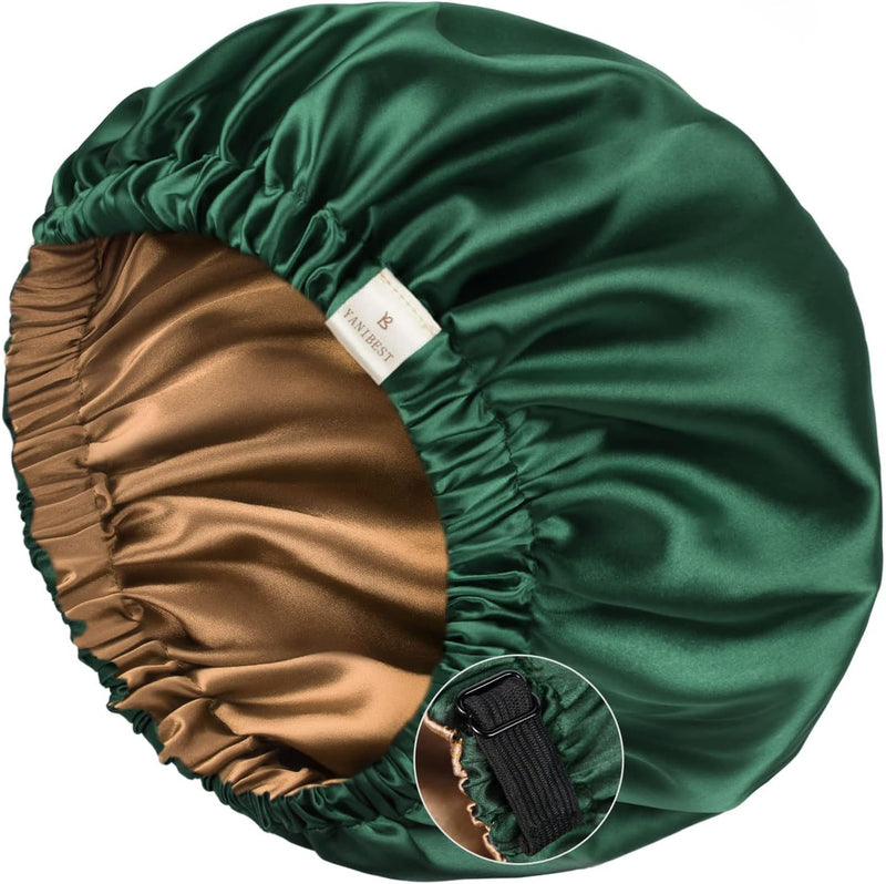 Satin Bonnet Sleep Bonnet Cap - Extra Large, Double Layer, Reversible, Adjustable Satin Cap(Large,Champagne)