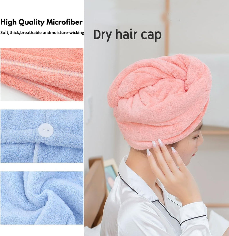 2 Pack Microfiber Hair Towel Wrap,Super Absorbent Twist Hair Turban Hair Wrap for Women Fast Drying Hair Drying Cap with Buttons,H HOME-MART Long & Thick Microfibre Hair Towel White