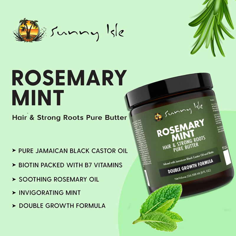 Sunny Isle Rosemary Mint Hair and Strong Roots Butter 4oz, Infused with Biotin & Jamaican Black Castor Oil to Strengthen and Nourish Hair, Dry Scalp, Split Ends