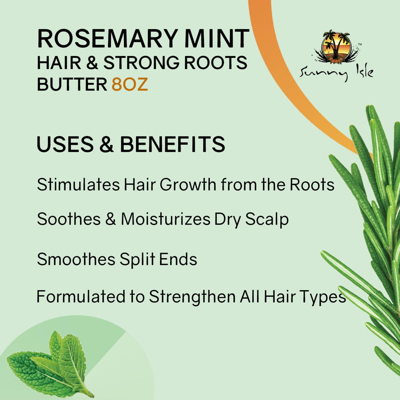 Sunny Isle Rosemary Mint Hair and Strong Roots Butter 4oz, Infused with Biotin & Jamaican Black Castor Oil to Strengthen and Nourish Hair, Dry Scalp, Split Ends