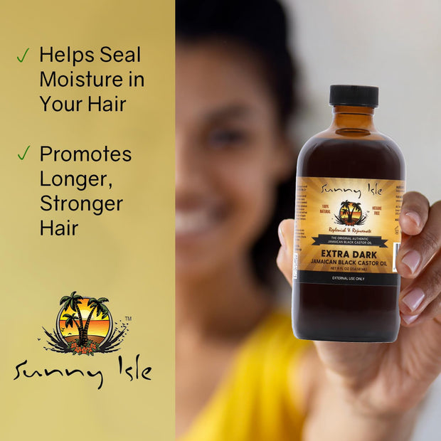 Sunny Isle Extra Dark Jamaican Black Castor Oil, 8 fl. oz. | 100% Natural High Potency Treatment for Hair, Scalp